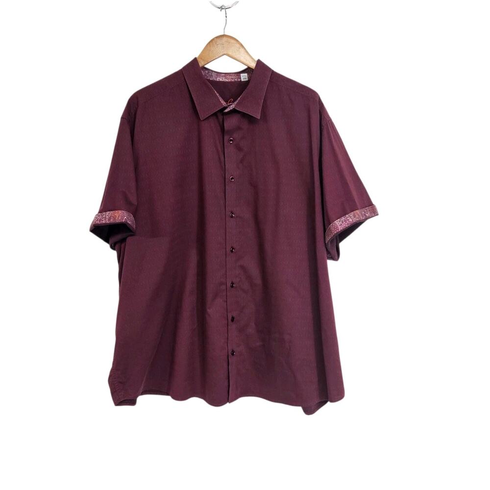 Robert Graham Maroon Flip Cuff Short Sleeve Button Down Shirt Size 3XL